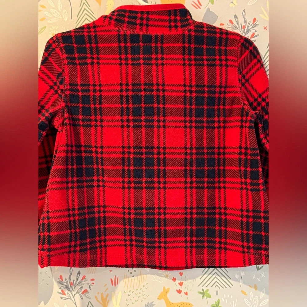 OshKosh B’Gosh Red and Navy Plaid Fleece 3/4 Zip Pullover - 24 Months LIKE NEW